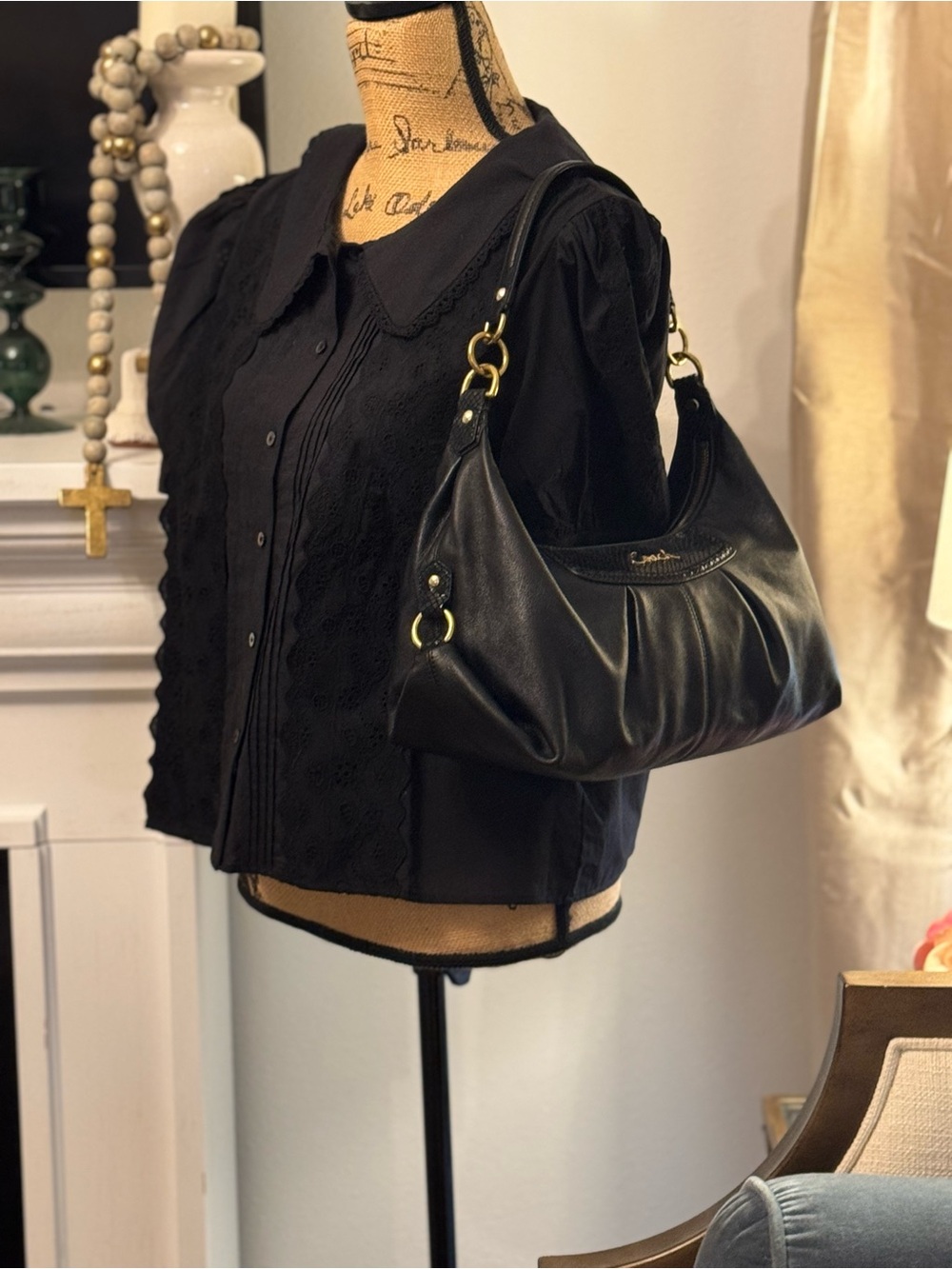 🖤 COACH Y2K ASHLEY BLACK LEATHER SHOULDER BAG! - Picture 10 of 11